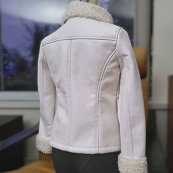 Guess ivory faux leather shearling moto jacket size S - Picture 2 of 14